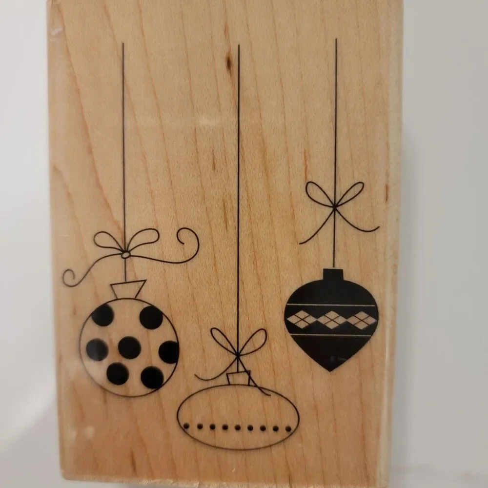 Hanging ORNAMENTS & Real PINE Christmas Mounted Rubber Stamps Lot of 2